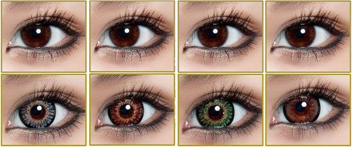 Пример изменения цвета радужной оболочки глаза при использовании цветной контактной линзы