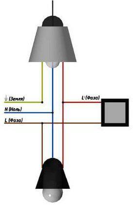 Схема включения освещения от датчика движения и обычного выключателя