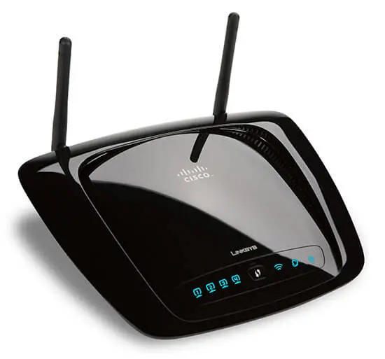 Пример WiFi роутера с возможностью подключения до четырех стационарных устройств через кабель. Две антенны усиливают радиосигнал и улучшают скорость передачи данных