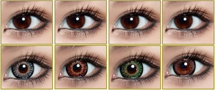 Пример изменения цвета радужной оболочки глаза при использовании цветной контактной линзы