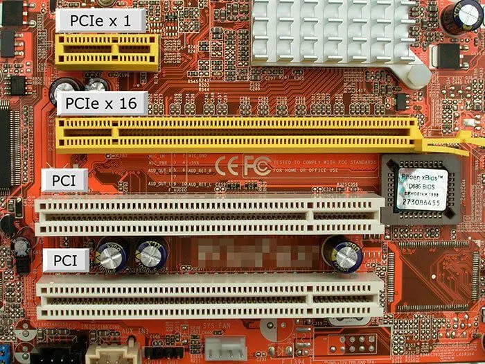 Пример разъемов PCI и PCI Express
