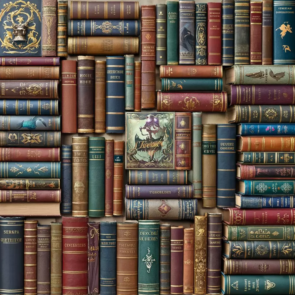 коллаж разных жанров книг — фантастика, детектив, классика, научпоп