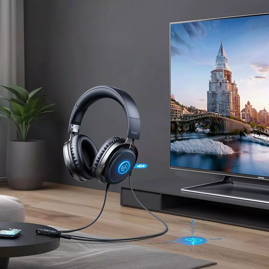 наушники и телевизор с активным Bluetooth-соединением