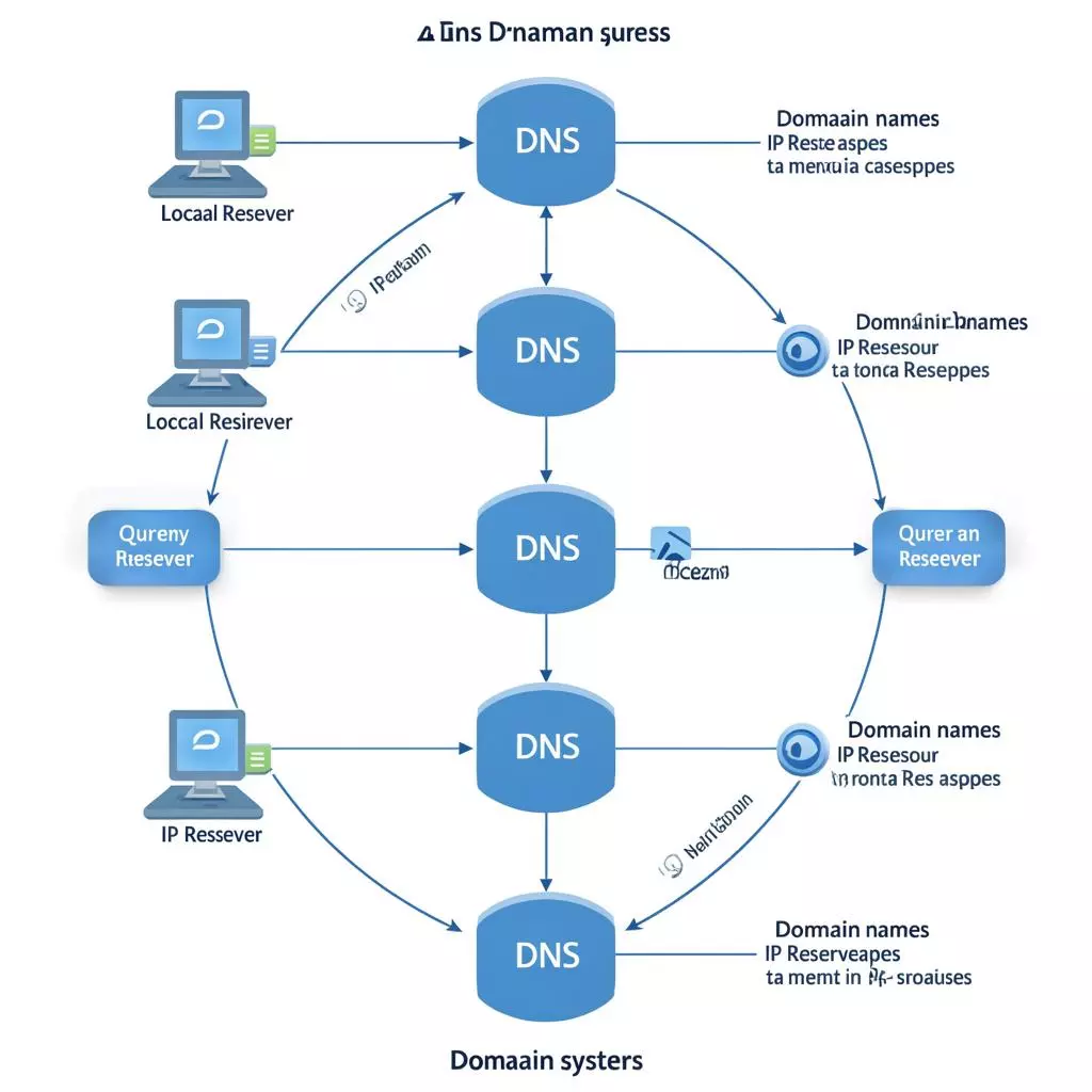 схема работы системы DNS и преобразования доменных имён в IP-адреса