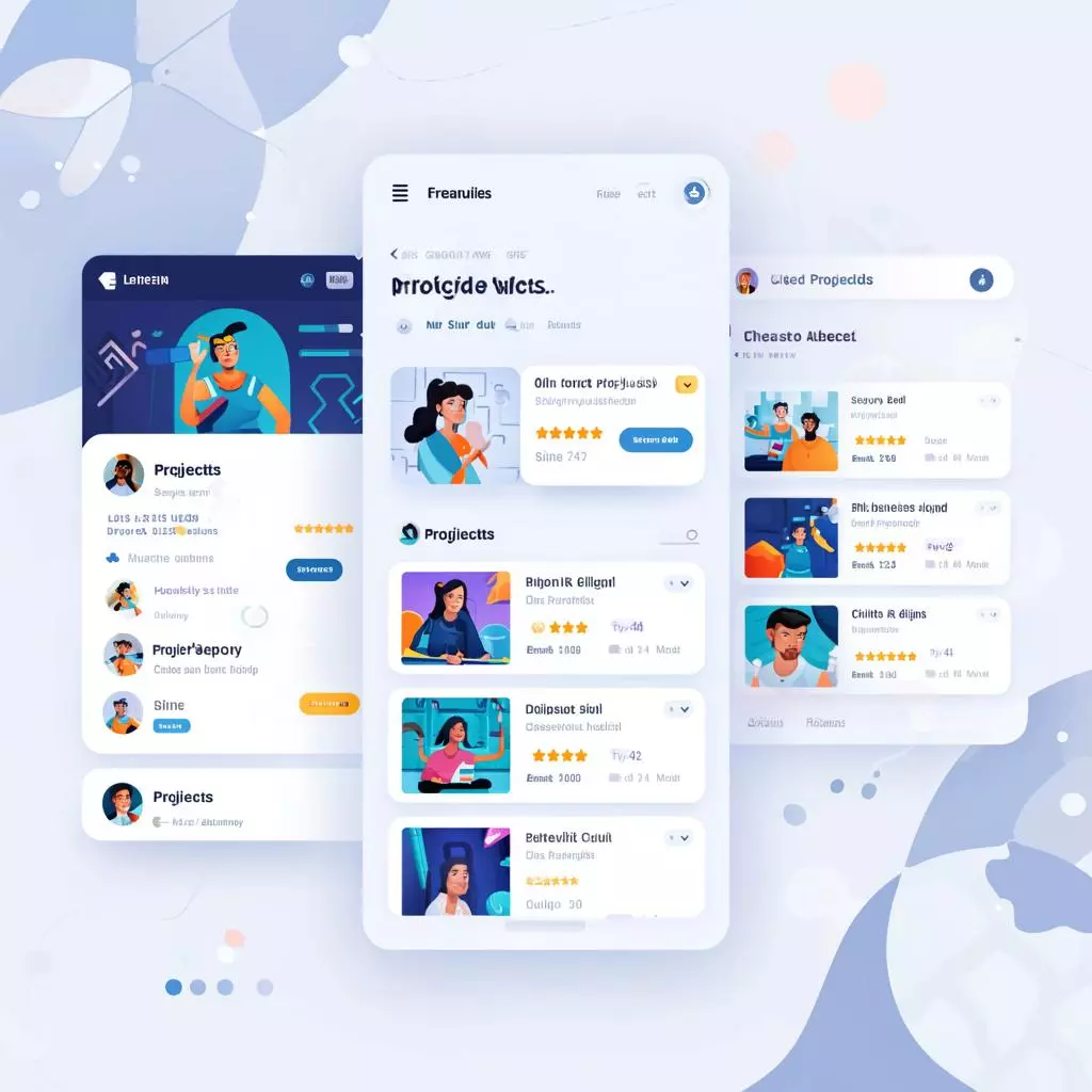 интерфейс популярной фриланс-платформы с проектами и отзывами