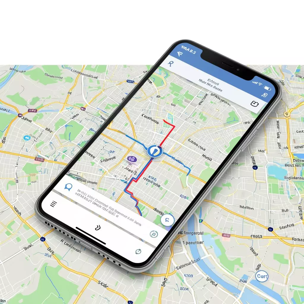 пример интерфейса офлайн-карты с маршрутом в приложении MAPS.ME