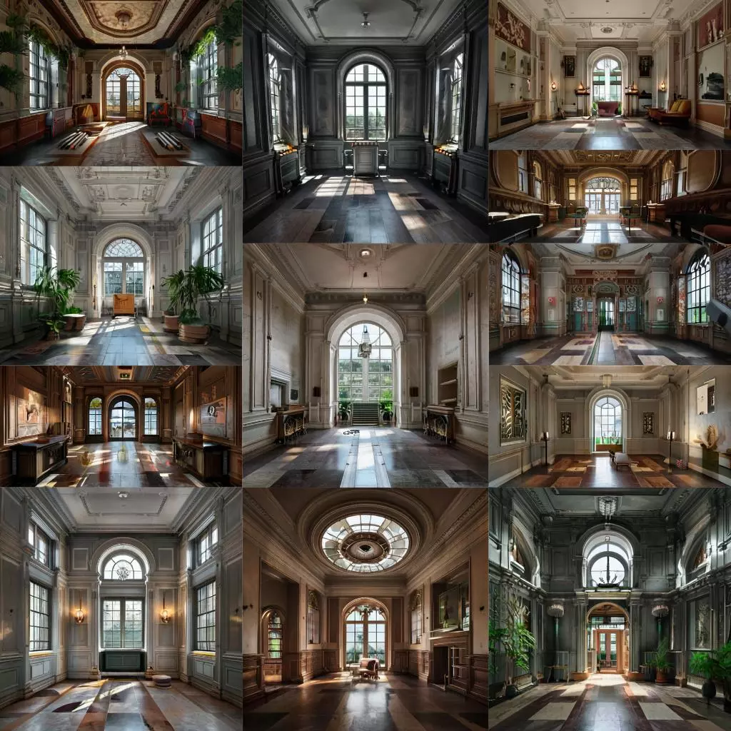 коллаж из разных интерьерных фото для соцсетей в разных ракурсах и освещении