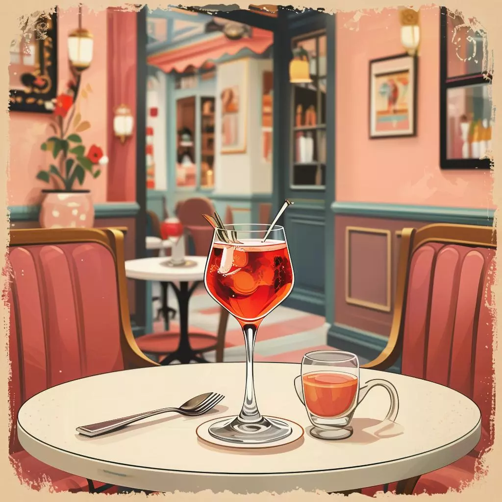 Ретро-фото кафе в Италии 1920-х годов с Aperol на столе