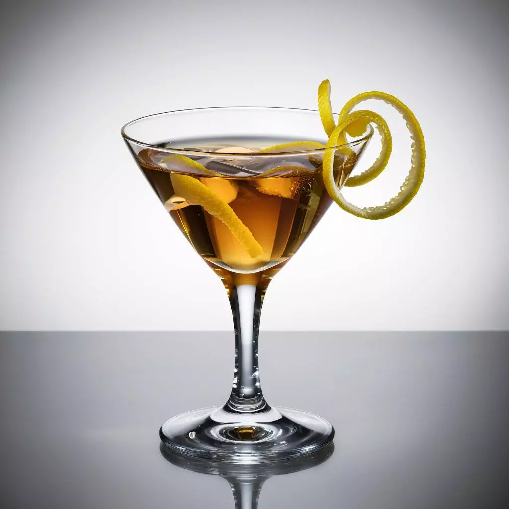 Коктейль Vesper Martini в стильном бокале с цедрой лимона