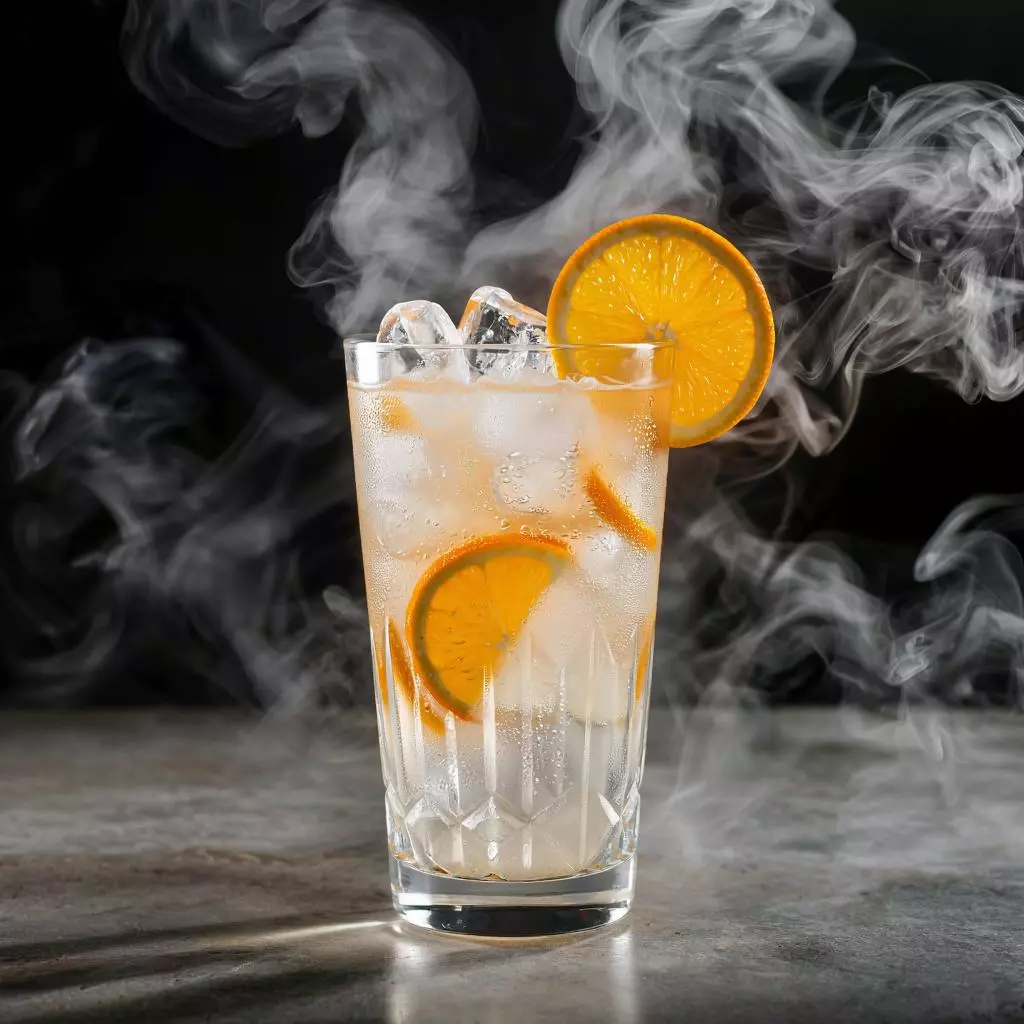 Освежающий коктейль Lillet Tonic с ломтиками апельсина и кубиками льда