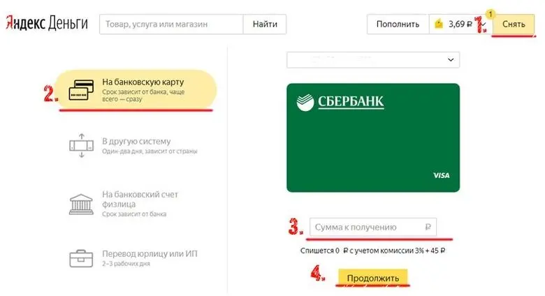 Вывод денег с Яндекс.Деньги на карту